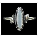 Sterling silver dentil set mother of pearl ring,