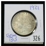 1921 Morgan dollar, gem BU
