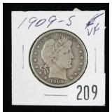 1909-S Barber half dollar