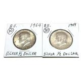 x2- 1964 half dollars, BU, -x2 half dollars,