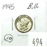 1945 Mercury dime, Unc.