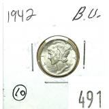 1942 Mercury dime, Unc.