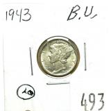 1943 Mercury dime, Unc.