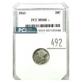 1942 Mercury dime, PCI slab certified MS-66