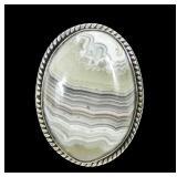 Sterling silver rope bezel set picture agate ring,