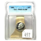 1963 dime, ICG slab certified Proof-69
