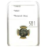 1968-D dime, PCCB slab certified MS-65