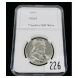1957 Franklin half dollar, gem BU