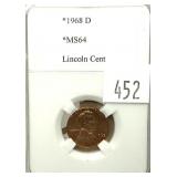 1968-D Lincoln cent, PCCB slab certified MS-64