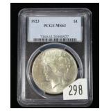 1923 Peace dollar PCGS slab certified MS-63