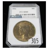 1934 Peace dollar, PCI slab certified MS-66