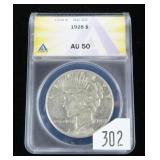 1928 Peace dollar, ANACS slab certified AU-50