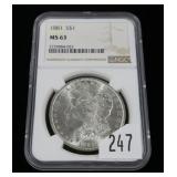 1881 Morgan dollar, NGC slab certified MS-63