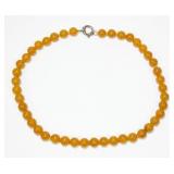 18' Yellow jade bead necklace with sterling silver