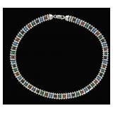 Sterling and multi-colored bead 17' necklace,