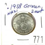 1938 German 2 marks silver