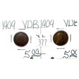 x2- 1909 VDB Lincoln cents, -x2 cents, Sold by