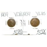 x2- 1909 VDB Lincoln cents, -x2 cents, Sold by
