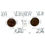 x2- 1909 VDB Lincoln cents, -x2 cents, Sold by