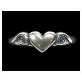 Sterling silver heart with scrolls ring, size