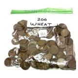 Lot of wheat cents, 200 pcs.