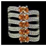 Sterling silver 5-strand oval cut 5-stone orange