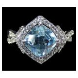 Sterling silver square checkerboard cut blue topaz