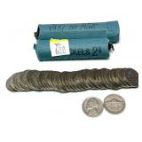 x2- Rolls 1951 Jefferson nickels, -x2 rolls, Sold