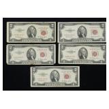 x5- $2 Red seal notes, series of 1953, -x5 notes,