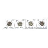 x4- Buffalo nickels, mixed dates, -x4 nickels,