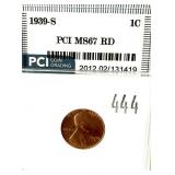 1939-S Lincoln cent, PCI slab certified MS-67