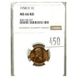 1958-D Lincoln cent, NGC slab certified MS-66