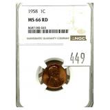 1958 Lincoln cent, NGC slab certified MS-66
