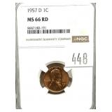 1957-D Lincoln cent, NGC slab certified MS-66