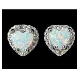 Sterling silver heart shape lab opal post earrings