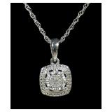 Sterling silver diamond cluster pendant with 18'