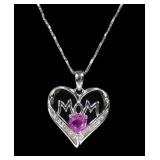 Sterling silver heart shape 'Mom' pink topaz