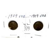 x2- 1909 VDB Lincoln cents, -x2 cents, Sold by