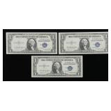 x3- $1 silver certificates, Unc., series of 1935,