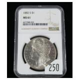 1882-S Morgan dollar, NGC slab certified MS-61
