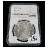 1885 Morgan dollar, NGC slab certified MS-63
