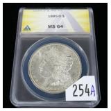1885-O Morgan dollar, ANACS slab certified MS-64