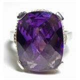 Sterling silver checkerboard cut large amethyst
