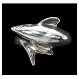 Sterling silver figural dolphin wraparound ring,