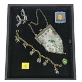 Lot, vintage enameled mesh purse and fashion