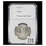1941-S Walking Liberty half dollar, gem BU