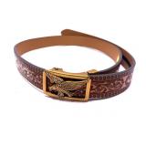 Embossed leather belt with eagle buckle