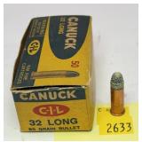Vintage box of Canuck .32 Long cartridges, 50 Rds.