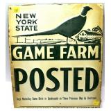 NYS Conservation Game Farm Posted Tin Sign,