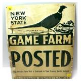 NYS Conservation Game Farm Posted Tin Sign,